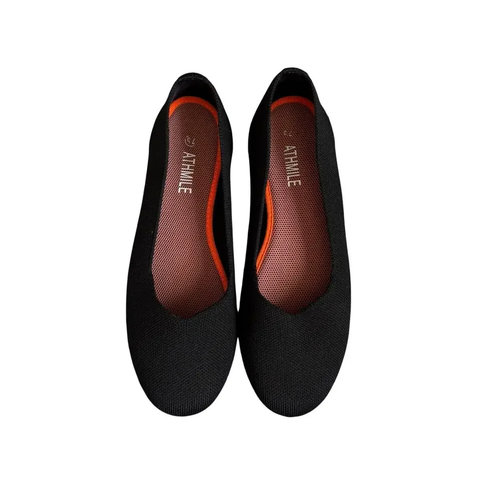 Athmile Black Knit Ballet Flats Women’s Slip-On Comfort Travel Shoes Size 7 1/2